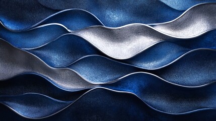 Poster - Elegant abstract background a combination of deep blue and silver waves featuring a grainy texture and noise effect for a refined wallpaper design