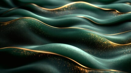 Poster - Elegant combination of dark green soft gold flowing waves in an abstract background with grainy texture and noise for a sophisticated design