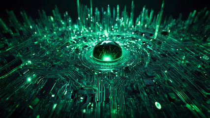 Poster - A pulsating mosaic of green data technology, digital high tech concept