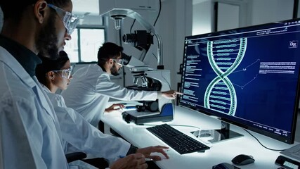Poster - Scientists explore advanced genetic research with VFX in a futuristic lab setting at night