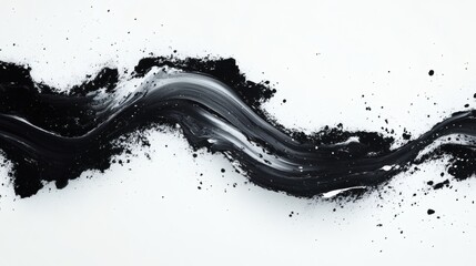 Poster - Energetic ink brush strokes splattering curving on a clean white canvas creating a raw abstract design with bold lines and subtle ink splashes