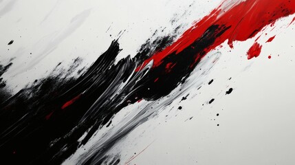 Poster - Energetic ink brush strokes splattering curving on a clean white canvas creating a raw abstract design with bold lines and subtle ink splashes