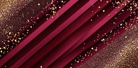 Poster - A deep red background with golden diagonal lines, sparkling specks, and a rich burgundy texture, offering a luxurious and abstract aesthetic