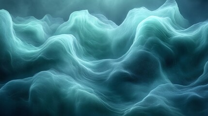 Poster - Flowing abstract waves pastel blue and dark green with a grainy texture and noise effect ideal for a calm and modern header or wallpaper design