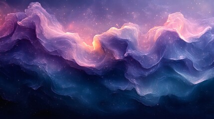 Poster - Flowing waves lavender and midnight green with a grainy texture and noise effect creating an elegant and sophisticated abstract background
