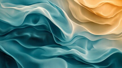 Poster - Flowing waves teal and warm beige with a grainy texture and noise effect creating a modern and stylish abstract background