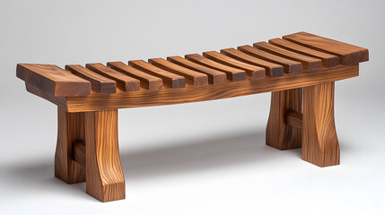 Aufkleber - Wooden bench with slatted design, showcasing a rustic finish and sturdy legs, ideal for indoor or outdoor use