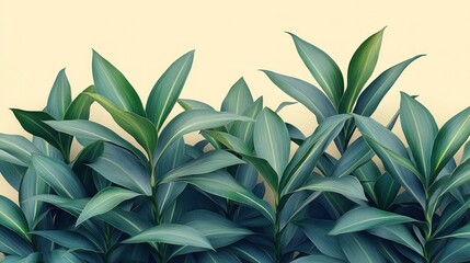 Wall Mural - Lush teal tropical foliage against a pale yellow background.