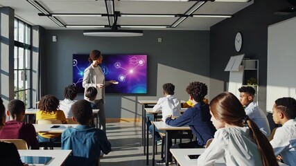 Poster - Classroom of the future with holograms and VFX technology engaging students in an interactive learning environment