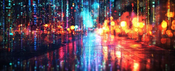 Poster - An abstract business banner with a  market index number, set against a background of blurred green and blue light
