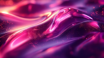 Fototapete - Futuristic abstract art design featuring 3D magenta tones flowing glass shapes with neon wave background effects for a hightech look