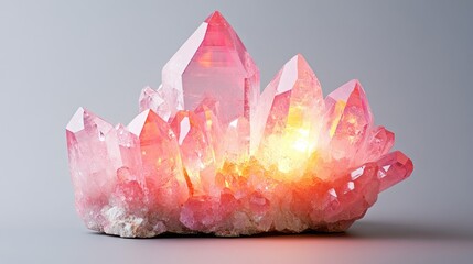 Poster - A beautiful pink crystal cluster with soft, ambient lighting, showcasing its delicate color and glowing facets against a subtle backdrop.