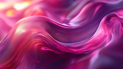 Poster - Futuristic abstract art design featuring 3D magenta tones flowing glass shapes with neon wave background effects for a hightech look