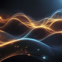 Aufkleber - Wavy lines of orange and blue particles create a dynamic pattern on a dark background, AI generated