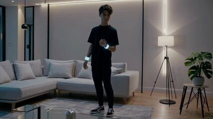 Poster - Modern living space showcases hologram technology and futuristic design in a sleek environment