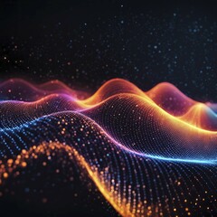 Aufkleber - A vibrant, neon-colored digital wave pattern with dynamic glowing dots, creating a futuristic atmosphere, AI generated