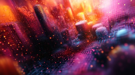 Poster - Futuristic abstract art design intricate 3D shapes and a vivid color scheme featuring dynamic gradients and modern textures