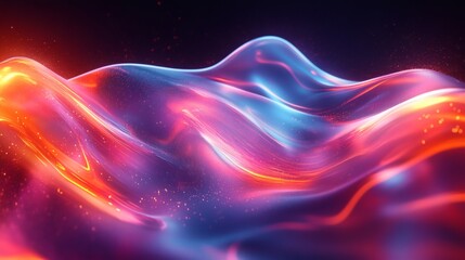 Fototapete - Futuristic abstract design vibrant and smooth 3D glass shapes combined with neon wave background elements