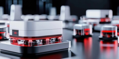 Poster - Innovative laboratory scene combining robotics and automated systems, emphasizing cutting-edge technology and streamlined workflows, neutral background