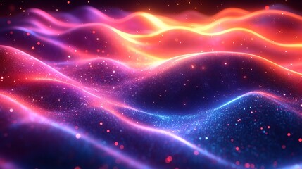 Fototapete - Futuristic glowing wave patterns neon colors with abstract gradients and dynamic geometric shapes forming a vibrant digital wallpaper