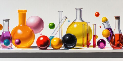 Aufkleber - Laboratory setting featuring colorful test tubes on a clean workbench, focused on scientific research, neutral background