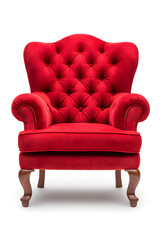 Wall Mural - Elegant red velvet armchair with wooden legs. Santa's red velvet armchair isolated on white background