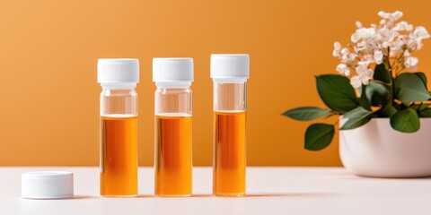 Poster - laboratory clinical trials medical tests illustrating a close-up of lab samples and test tubes against a neutral background, highlighting precision and innovation
