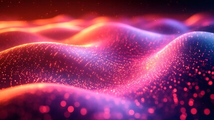 Poster - Futuristic wave motion ultraviolet light with digital gradients and bright neon lines forming an abstract hightech pattern on a sleek background