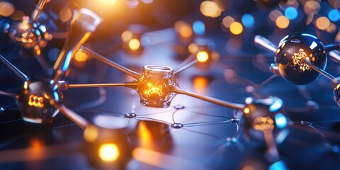 Poster - advanced laboratory nanotechnology applications microscopy capturing intricate nanoscale materials illuminated under bright light with analytical tools surrounding them o