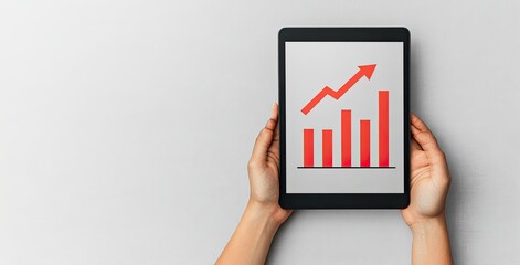 Poster - A financial graph with a growth arrow on a white success background, highlighting investment profits, market charts, data analysis, digital reports, marketing, and economic strategies