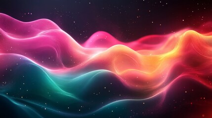 Poster - Geometric shapes neon green and pink with glowing gradients and smooth wave textures forming a dynamic and futuristic background