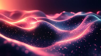 Fototapete - Geometric shapes neon green and pink with glowing gradients and smooth wave textures forming a dynamic and futuristic background
