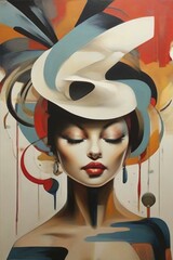 Poster - Abstract background geometric pattern, woman portrait render, poster illustration ai generated