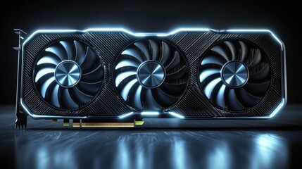 Poster - highresolution vectorstyle graphics card three cooling fans in sleek black casing featuring metallic
