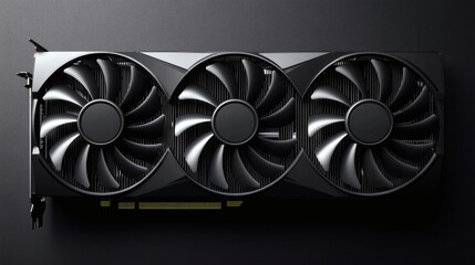 Poster - Highresolution vectorstyle graphics card three cooling fans in sleek black casing featuring metallic accents and subtle lighting highlights set against a clean minimalist background