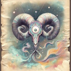 Wall Mural - Aries, zodiac astral ancient vintage antique card, astrology sign, constellation, horoscope predictions, april may, ai art generated, AI generated