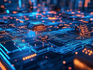 Glowing Circuit Board Technology Abstract Background