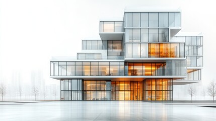 Poster - Modern architectural building with glass facade in urban setting