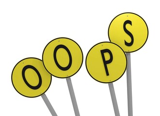 Leinwandbilder - Yellow signs with the word Oops, 3d rendering on white