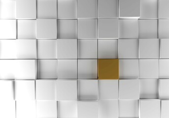 Leinwandbilder - Abstract background with white cubes and a golden metallic one, 3d rendering