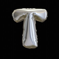 Leinwandbilder - Silver Balloon Letter T, Realistic 3D Rendering on a black background