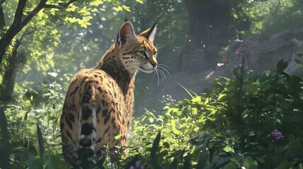 Canvas Print - A Serval in the Sun-Dappled Forest