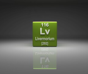 Poster - Cube with Livermorium number 116 periodic table, 3d rendering