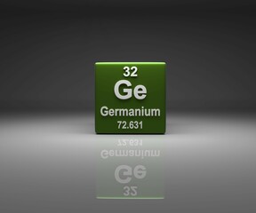 Poster - Cube with Germanium number 32 periodic table, 3d rendering