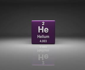 Poster - Cube with helium number 2 periodic table, 3d rendering