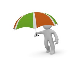 Leinwandbilder - Small character with an umbrella on a white background, 3d rendering