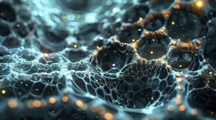 Poster - Futuristic blue neon network with glowing particles and dynamic connections, ai generated, AI generated