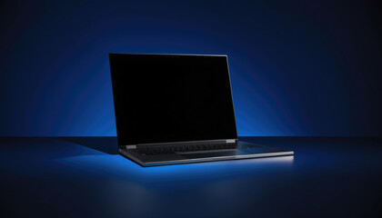 Wall Mural - Laptop computer isolated on black background. Black display ready for mockup advertisement.