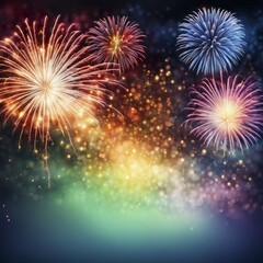 Poster - Dazzling fireworks display illuminating a gradient night sky in vibrant colors, AI generated