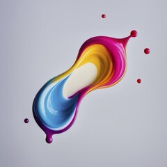 Poster - Abstract paint swirl with vibrant yellow, pink, and blue colors on a grey background, AI generated